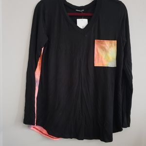Black Long Sleeve Top with Tie Dye Back and Pocket